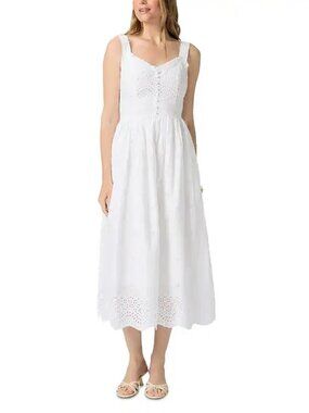 NWT Paige White Riesling Eyelet Midi Dress Cotton Smocked Back Size 4